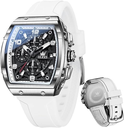 Mens Watches Stylish Chronograph Waterproof Luminous Silicon Strap Multifunction Watches for Men Business White Men Wrist Watch