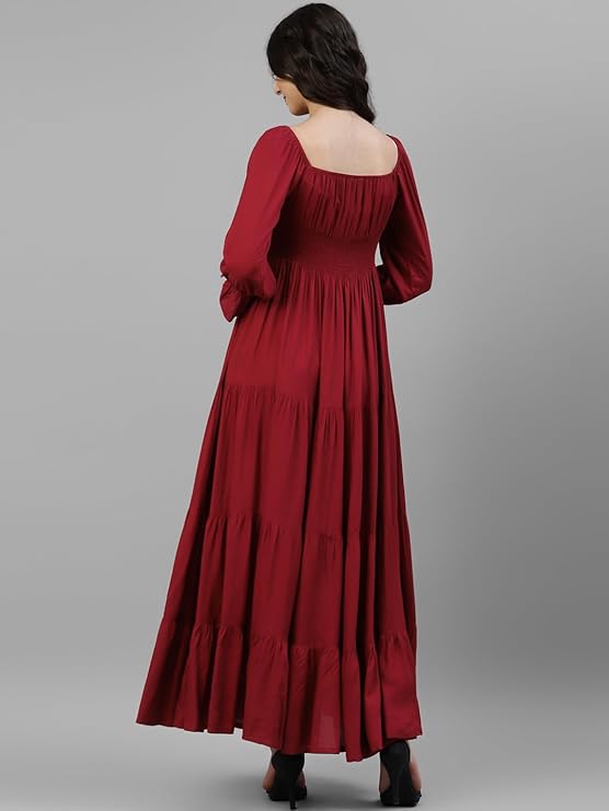 Women's Solid Rayon A-Line Maxi Dress for Woman Festive Fancy | Casual Trending Stylish Long One Piece Dresses Women Western