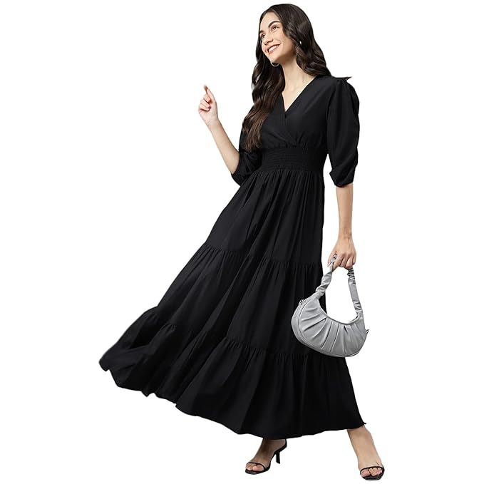 Women's Fit & Flare Maxi Dress | V-Neck | Full Length Long Dresses for Women | A-Line Dress | Stylish for Ladies | Beach Dress for Women