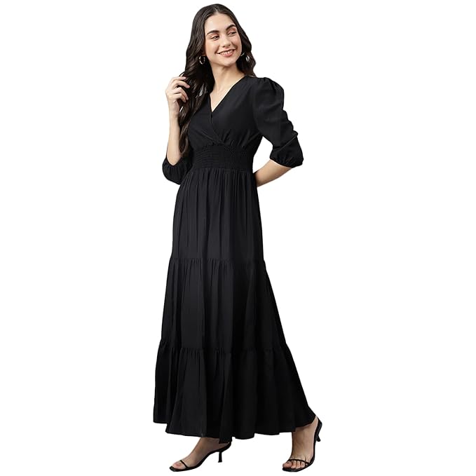Women's Fit & Flare Maxi Dress | V-Neck | Full Length Long Dresses for Women | A-Line Dress | Stylish for Ladies | Beach Dress for Women