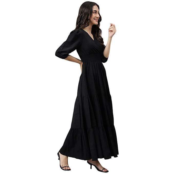 Women's Fit & Flare Maxi Dress | V-Neck | Full Length Long Dresses for Women | A-Line Dress | Stylish for Ladies | Beach Dress for Women