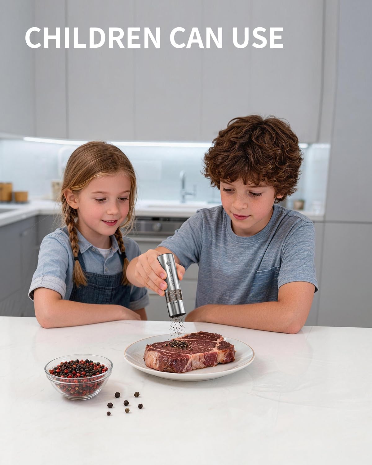 Mini Rechargeable Salt and Pepper Grinder Set with Wooden Base, Dust Cover and External Adjustment, Stainless Steel Electric Pepper Mill Grinders for Kitchen, Outdoors and Travel