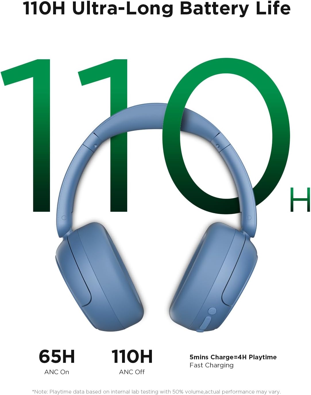 Hybrid Active Noise Cancelling Headphones, Wireless Over-Ear Bluetooth Headphones, 110H Playtime, Hi-Res Audio, Bass Boost, Clear Calls, Comfortable Fit, Bluetooth 6.0 Headset