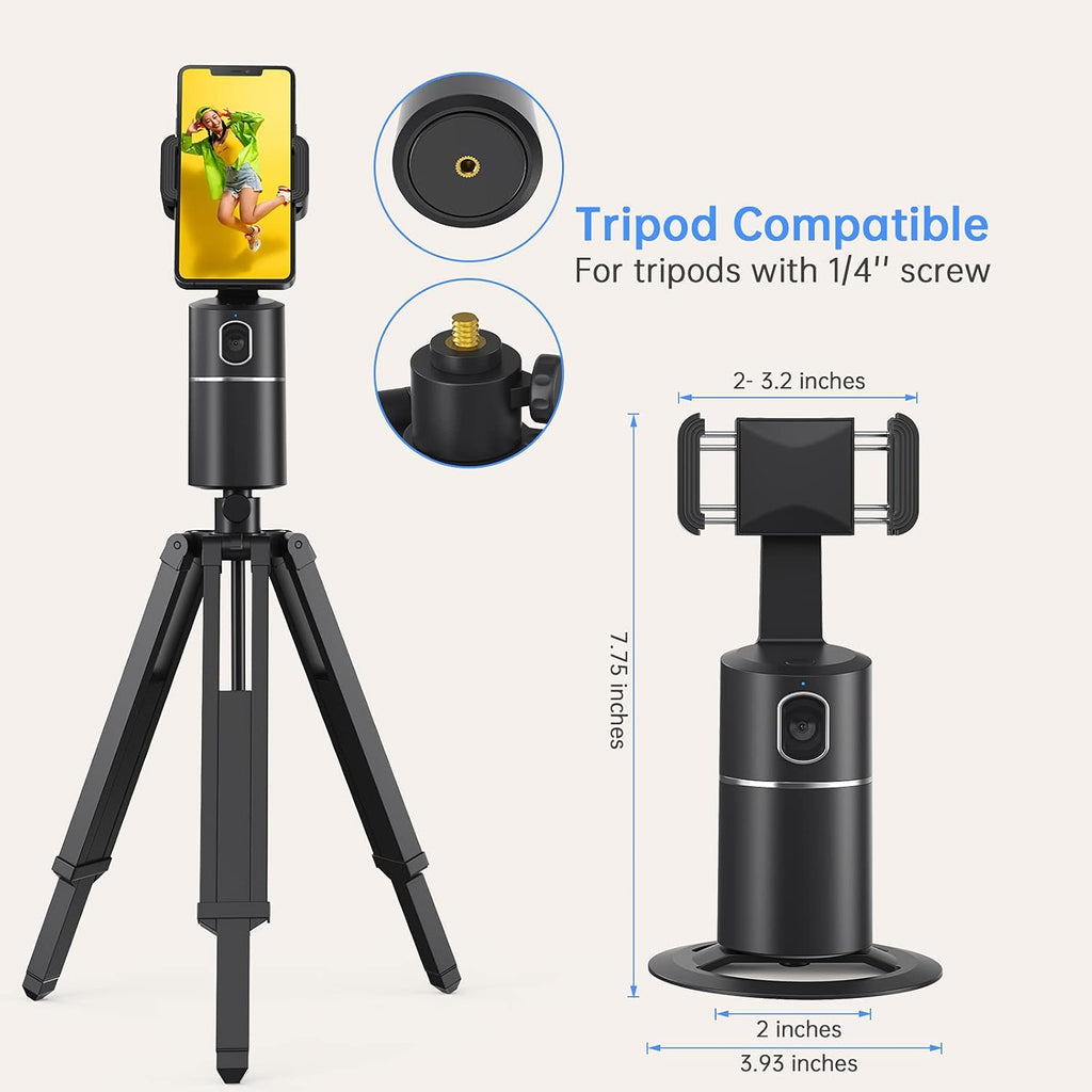 Auto Face Tracking Phone Holder, No App Required, 360° Rotation Face Body Phone Tracking Tripod Smart Shooting Camera Mount for Live Vlog Streaming Video, Rechargeable Battery