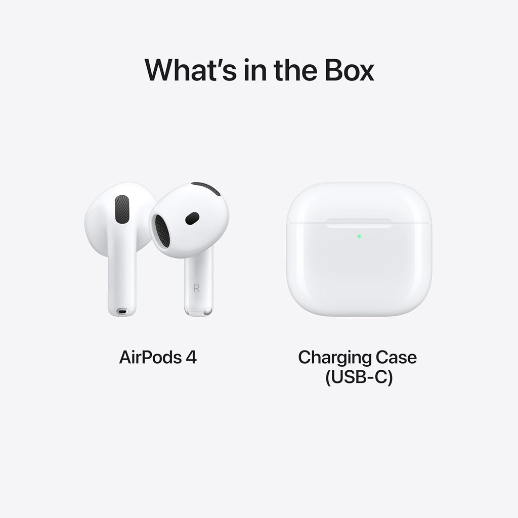 AirPods 4 Wireless Earbuds, Bluetooth Headphones, Personalised Spatial Audio, Sweat and Water Resistant, USB-C Charging Case, H2 Chip, Up to 30 Hours of Battery Life, Effortless Setup for iPhone