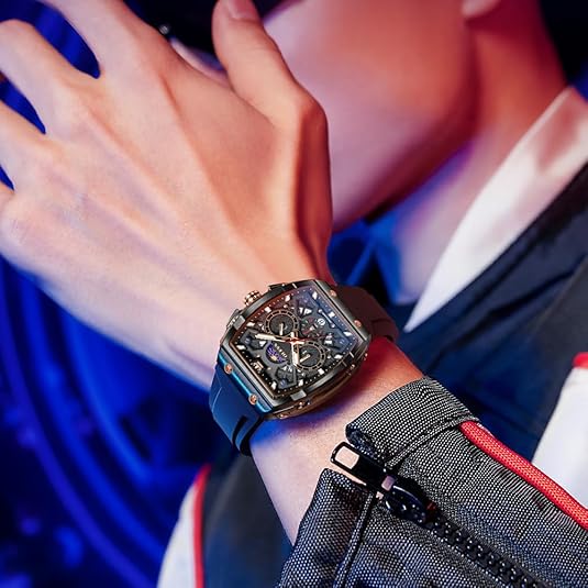 Mens Watches Stylish Chronograph Waterproof Luminous Silicon Strap Multifunction Watches for Men Business White Men Wrist Watch