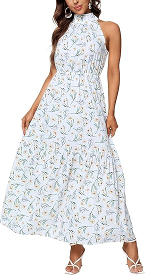 Women’s Casual Sleeveless Long Maxi Dress Flowy Loose Ruffle Sundress
