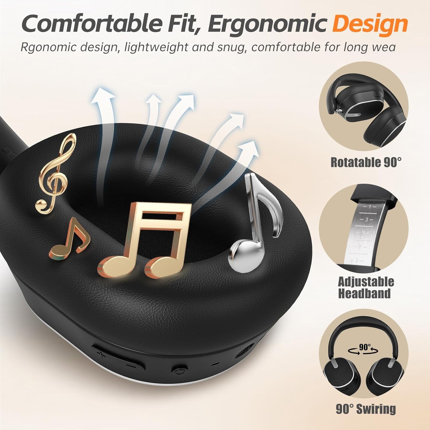 Hybrid Active Noise Cancelling Bluetooth Headphones,Bluetooth 6.0 Over Ear Wireless Headphones with 60H Playtime, Hi-Res Audio, Deep Bass, Memory Foam Ear Cups for Home Office Travel