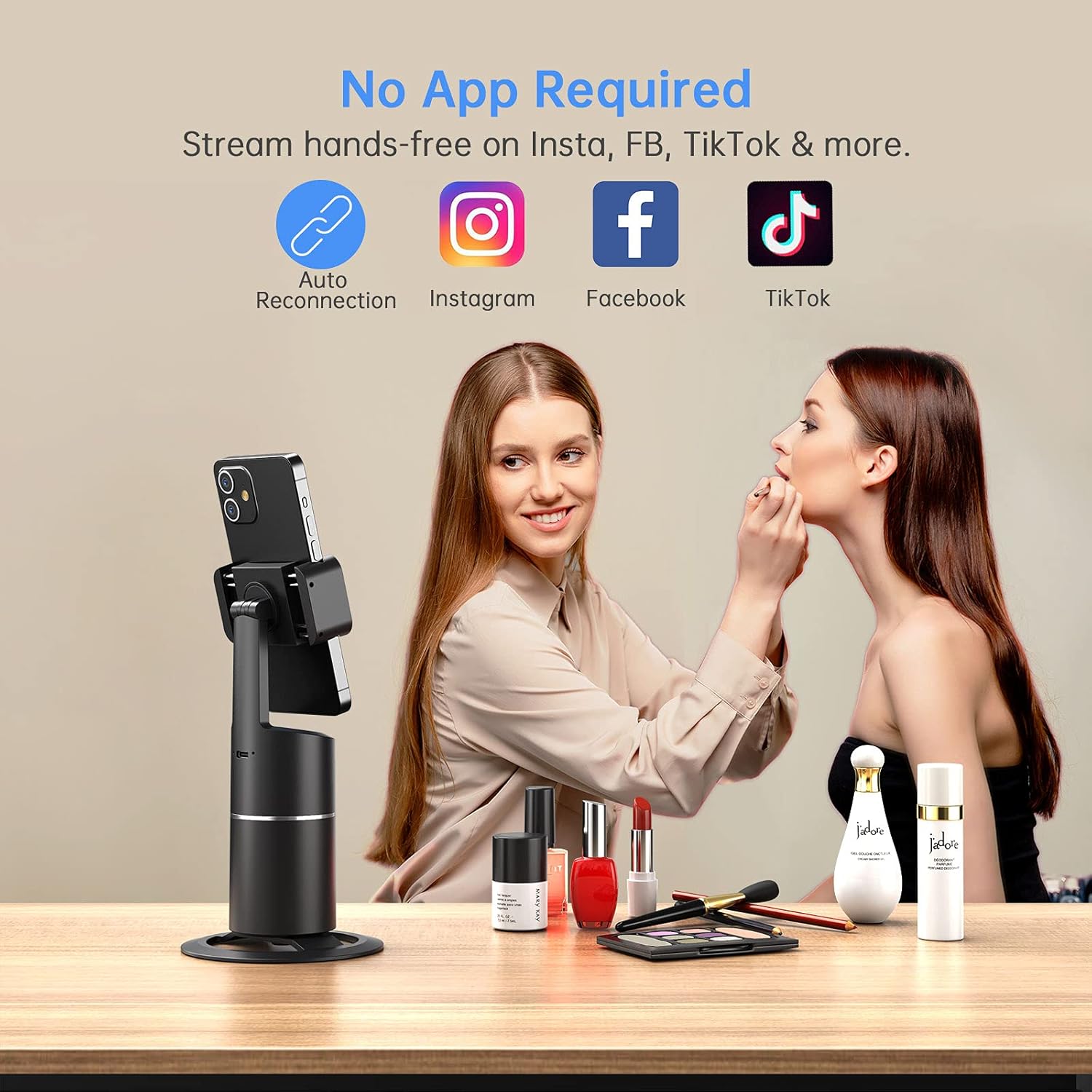Auto Face Tracking Phone Holder, No App Required, 360° Rotation Face Body Phone Tracking Tripod Smart Shooting Camera Mount for Live Vlog Streaming Video, Rechargeable Battery