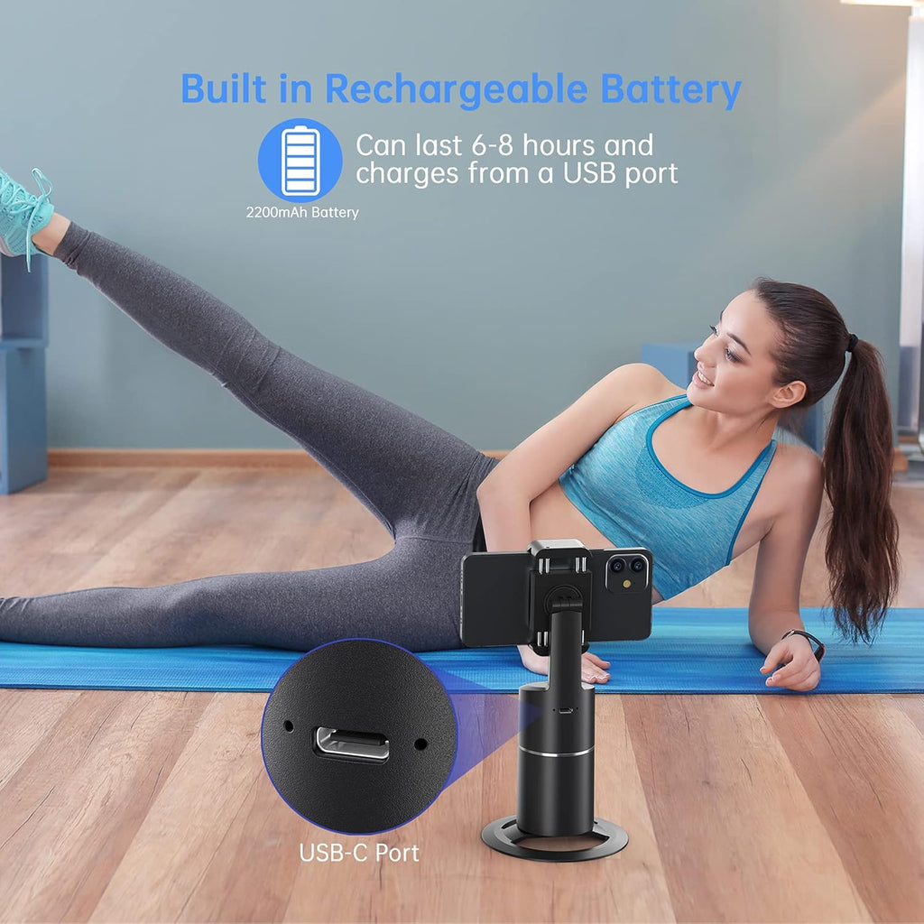 Auto Face Tracking Phone Holder, No App Required, 360° Rotation Face Body Phone Tracking Tripod Smart Shooting Camera Mount for Live Vlog Streaming Video, Rechargeable Battery