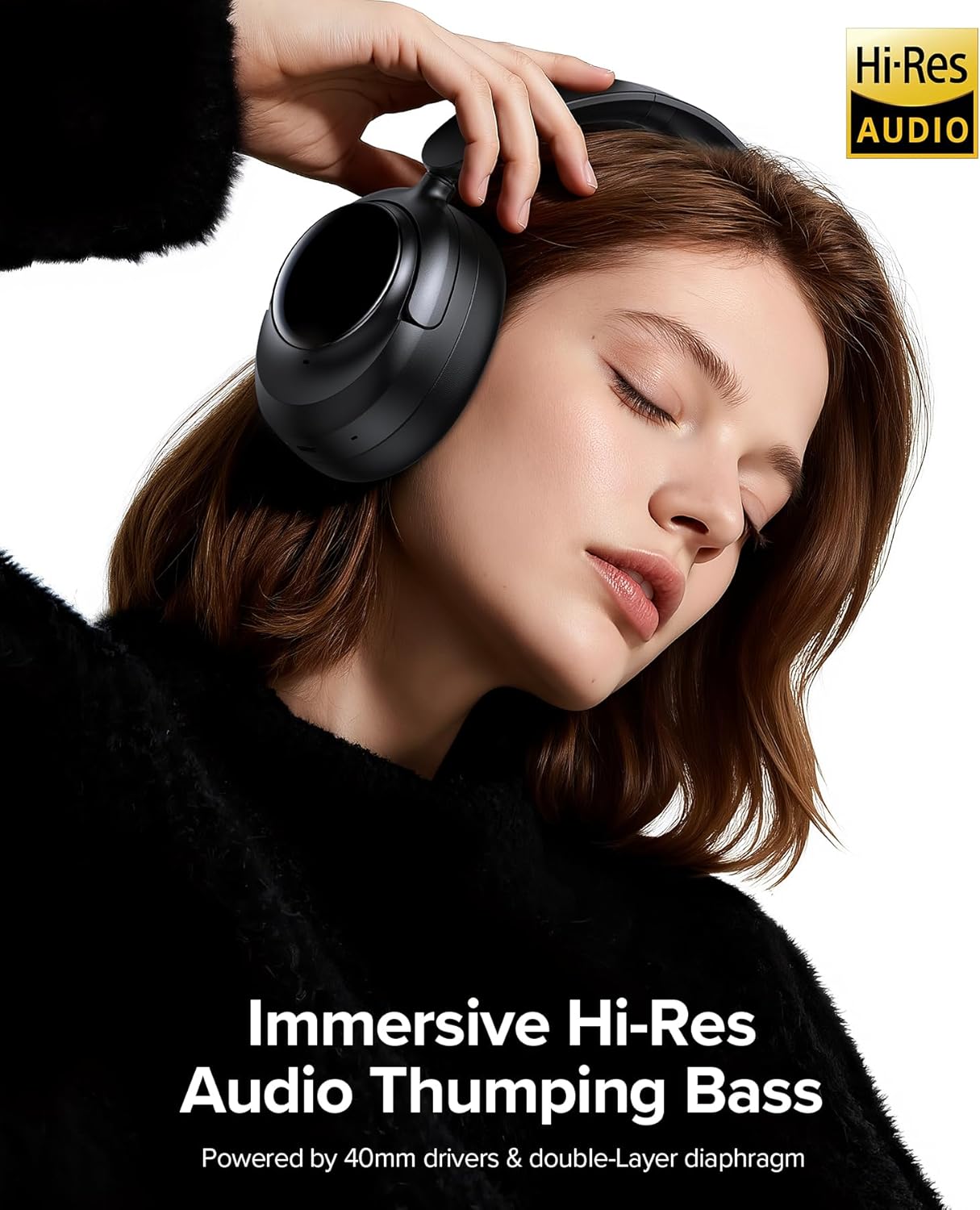 Active Noise Cancelling Headphones,120H Playtime Bluetooth 6.0 Over Ear Headphones with Hi-Res Audio & 5-Mic ENC Calls, 360° Surround Sound Wireless Headphones Foldable Headset for Travel Office Game