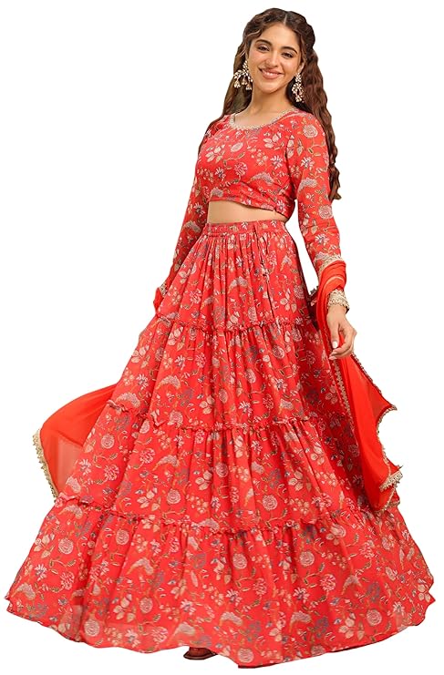 Women's Georgette Readymade Lehenga Choli Dupatta