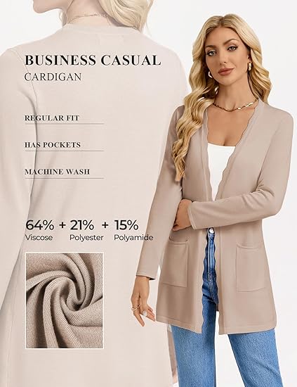 Womens Long Cardigans Trendy, Lightweight Knit Blazer, Casual Open Front Spring Sweaters with Pockets
