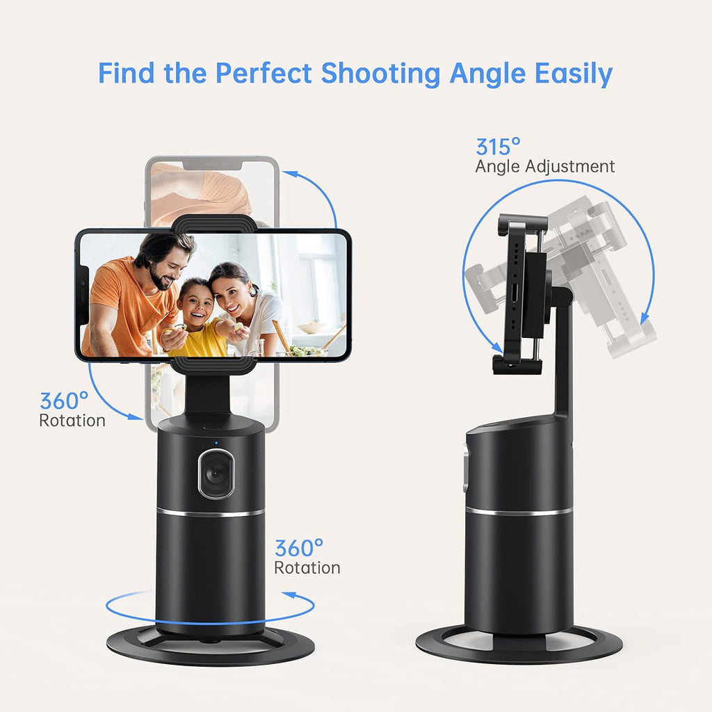 Auto Face Tracking Phone Holder, No App Required, 360° Rotation Face Body Phone Tracking Tripod Smart Shooting Camera Mount for Live Vlog Streaming Video, Rechargeable Battery