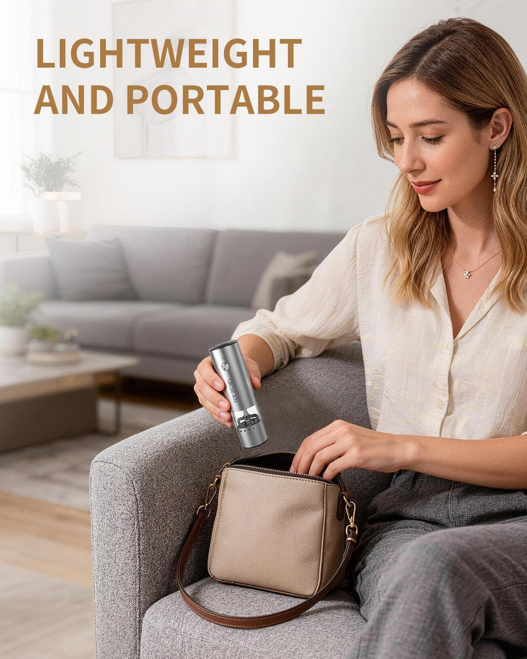 Mini Rechargeable Salt and Pepper Grinder Set with Wooden Base, Dust Cover and External Adjustment, Stainless Steel Electric Pepper Mill Grinders for Kitchen, Outdoors and Travel