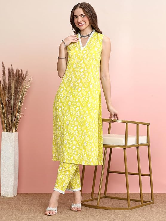 Women's Cotton Ethnic Co-Ord Set | Kurta Pant Set | Stylish Cotton Suit Set for Women