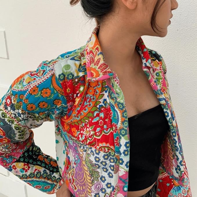 Women's Pink Variant Floral Printed Cotton Stylish One Piece Party Casual Wear Flowers Galore Reversible Quilted Jacket