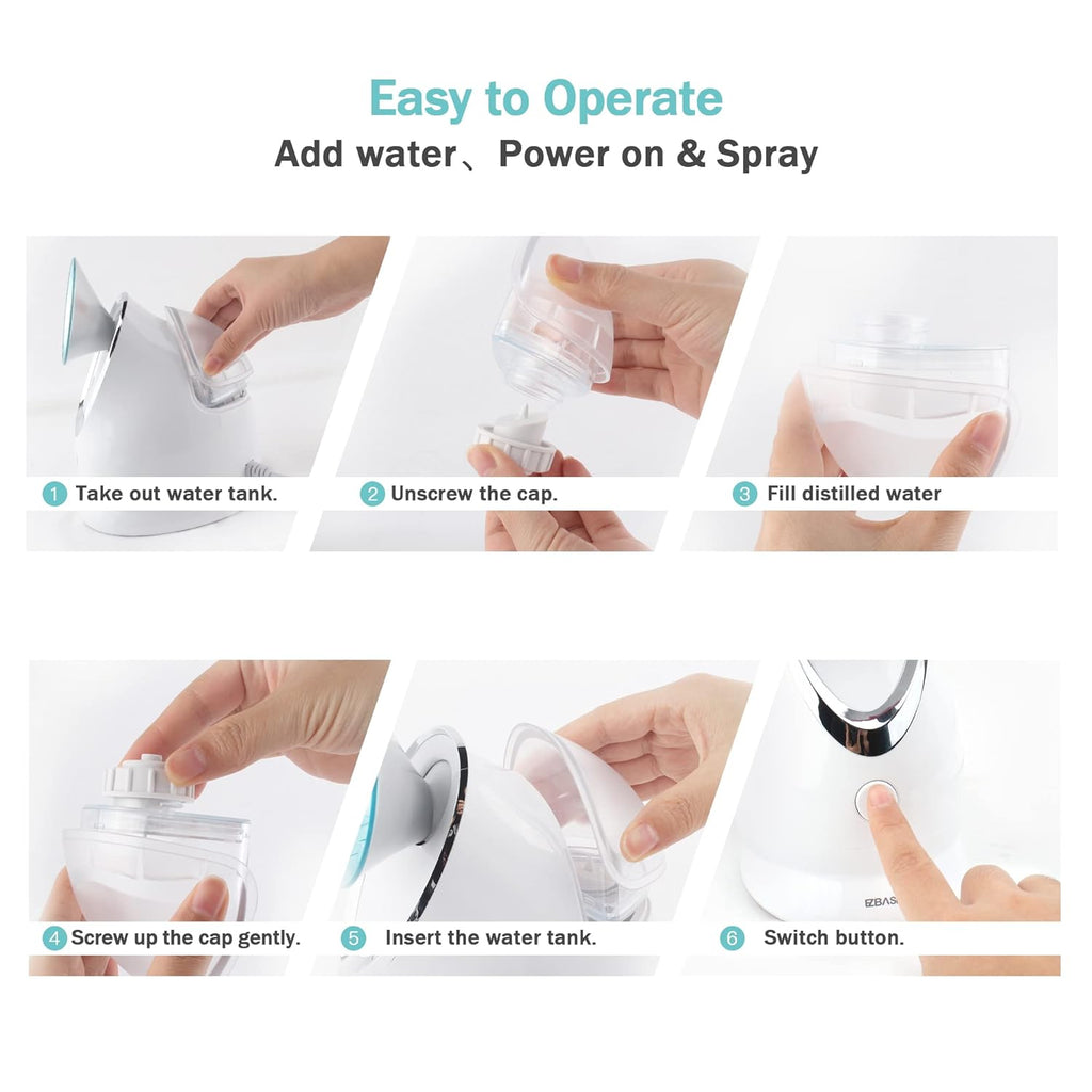 Facial Steamer Ionic Face Steamer for Home Facial, Warm Mist Humidifier Atomizer for Face Sauna Spa Sinuses Moisturizing, Unclogs Pores, 1 Pack + 5 Stainless Steel Skin Kit