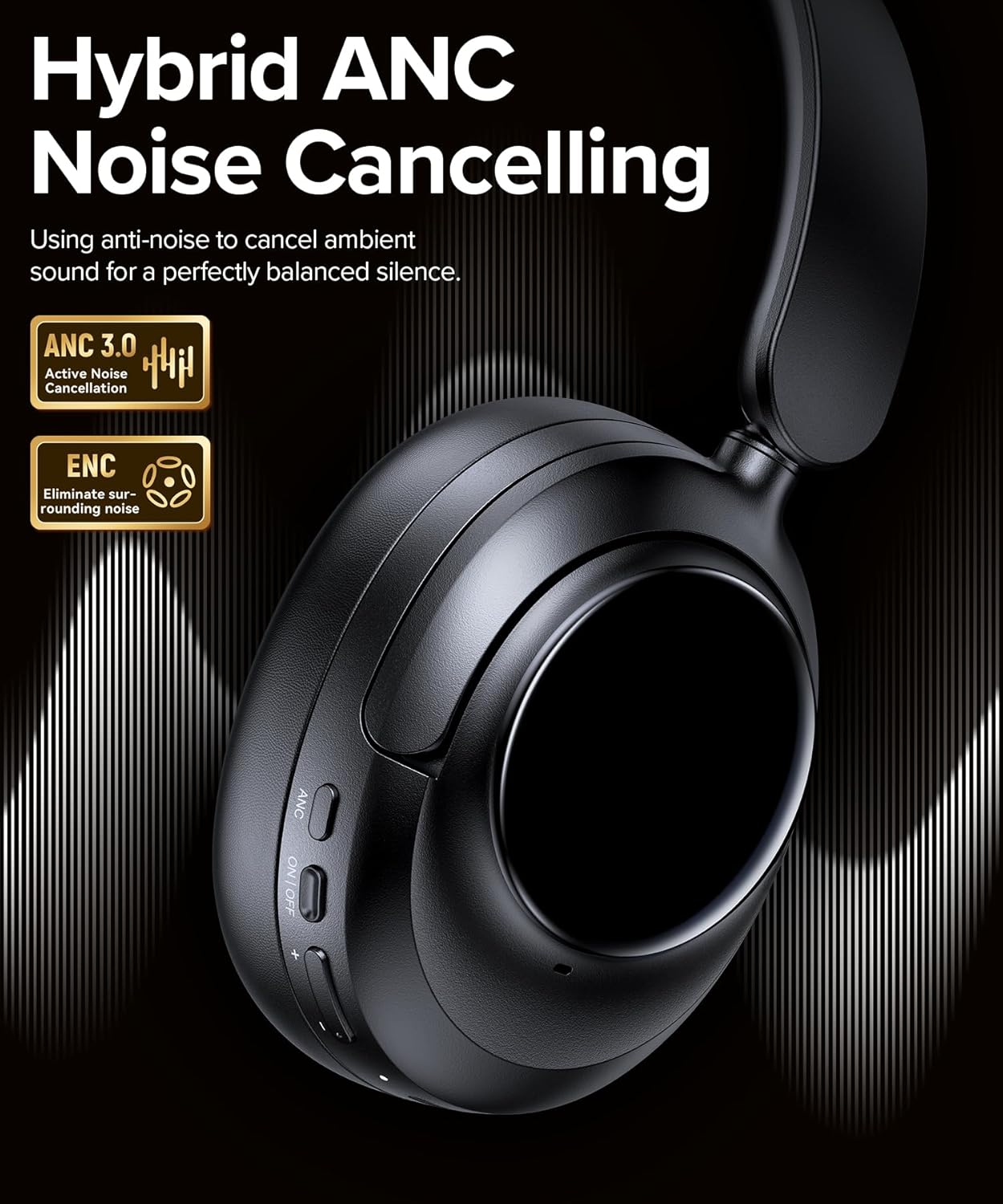 Active Noise Cancelling Headphones,120H Playtime Bluetooth 6.0 Over Ear Headphones with Hi-Res Audio & 5-Mic ENC Calls, 360° Surround Sound Wireless Headphones Foldable Headset for Travel Office Game