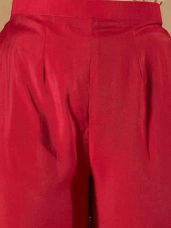 Womens Silk Blend Embroidered A-Line Kurta Pant Dupatta Set