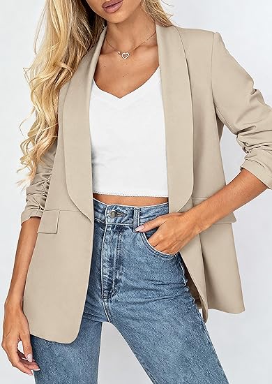 Women's 2026 Spring Blazers Business Casual Outfits Open Front Ruched 3/4 Sleeve Lightweight Work Suits Jacket