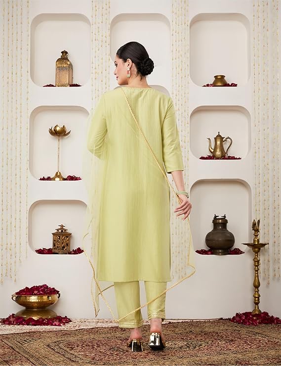 Women's Embroidered Kurta Pant Set with Dupatta