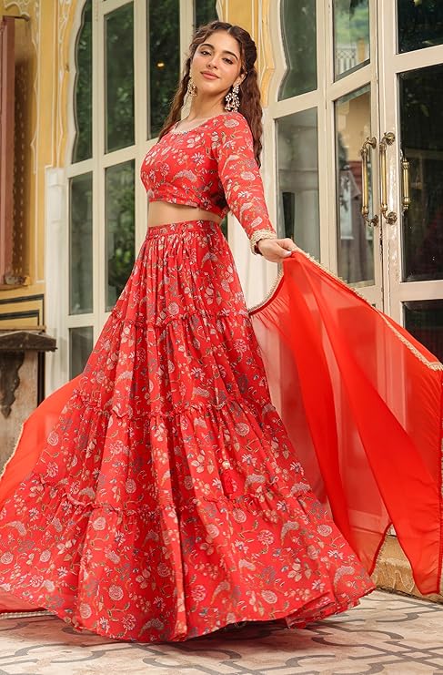 Women's Georgette Readymade Lehenga Choli Dupatta