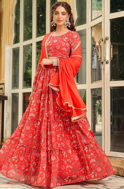 Women's Georgette Readymade Lehenga Choli Dupatta