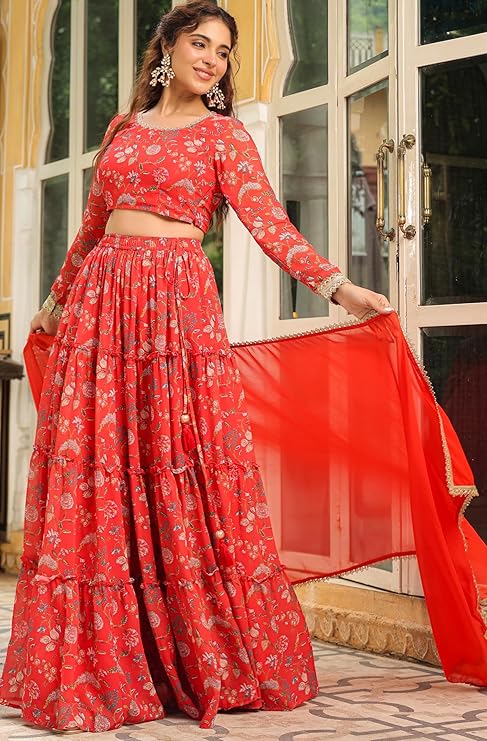 Women's Georgette Readymade Lehenga Choli Dupatta