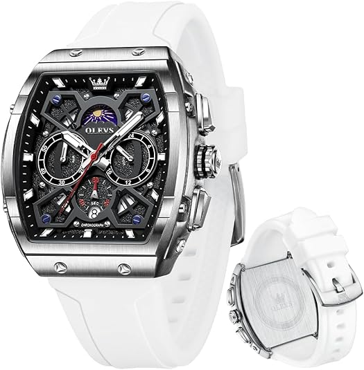 Mens Watches Stylish Chronograph Waterproof Luminous Silicon Strap Multifunction Watches for Men Business White Men Wrist Watch