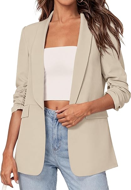 Women's 2026 Spring Blazers Business Casual Outfits Open Front Ruched 3/4 Sleeve Lightweight Work Suits Jacket