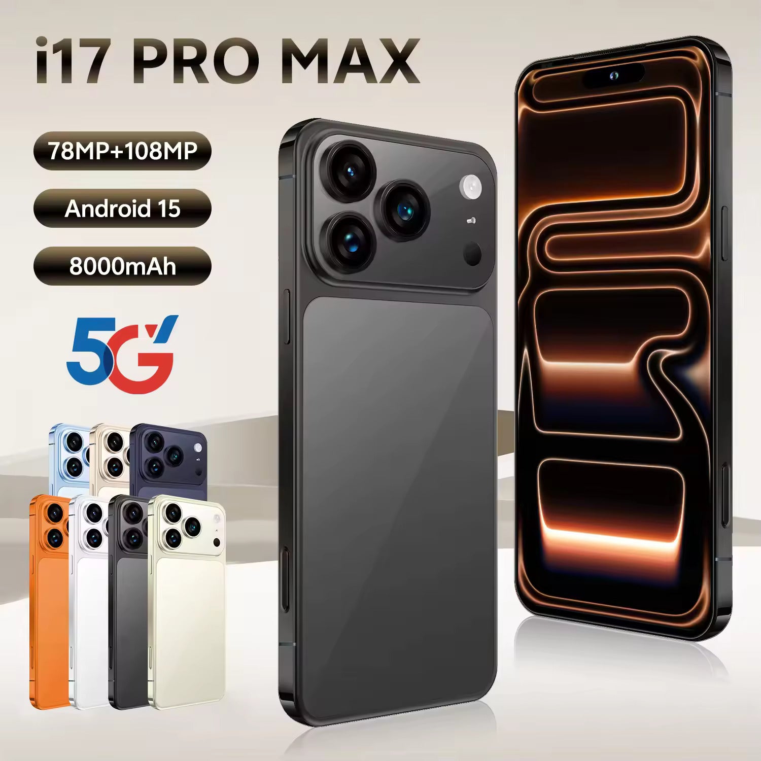 I 17 Pro Max 5G China Smartphone 108MP Triple Camera 16GB+1TB 8000mAh Fast Charge
