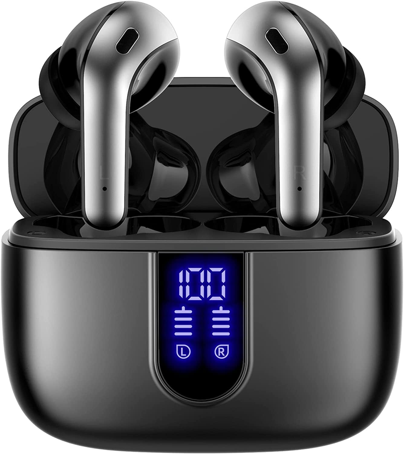 Bluetooth Headphones True Wireless Earbuds 60H Playback LED Power Display Earphones with Wireless Charging Case IPX5 Waterproof in-Ear Ear buds with Mic for TV Smart Phone Laptop Computer Sports