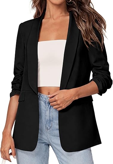 Women's 2026 Spring Blazers Business Casual Outfits Open Front Ruched 3/4 Sleeve Lightweight Work Suits Jacket