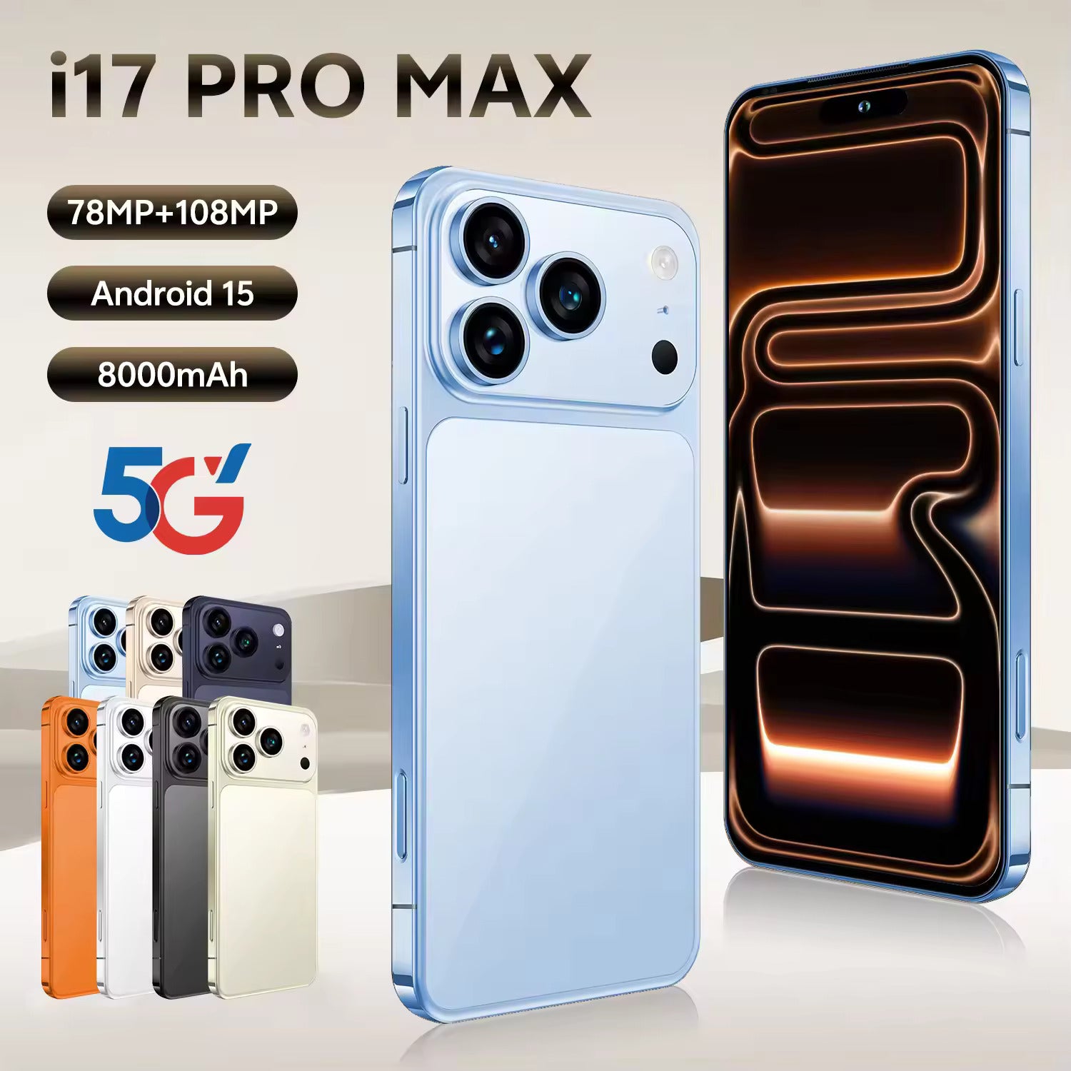 I 17 Pro Max 5G China Smartphone 108MP Triple Camera 16GB+1TB 8000mAh Fast Charge