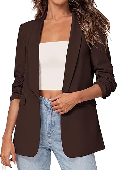 Women's 2026 Spring Blazers Business Casual Outfits Open Front Ruched 3/4 Sleeve Lightweight Work Suits Jacket