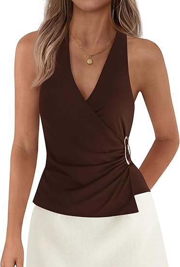 Womens Halter Top 2026 Spring Tie Wrap Sleeveless Ruched V Neck Fitted Summer Tops Backless Fashion