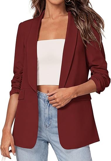 Women's 2026 Spring Blazers Business Casual Outfits Open Front Ruched 3/4 Sleeve Lightweight Work Suits Jacket