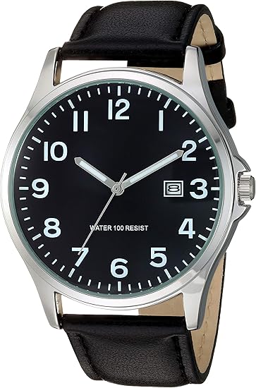 Men's Easy to Read 42mm Leather Band Analog Watch