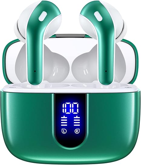 Bluetooth Headphones True Wireless Earbuds 60H Playback LED Power Display Earphones with Wireless Charging Case IPX5 Waterproof in-Ear Ear buds with Mic for TV Smart Phone Laptop Computer Sports