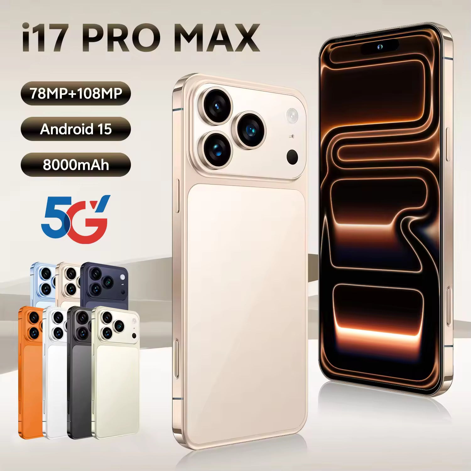 I 17 Pro Max 5G China Smartphone 108MP Triple Camera 16GB+1TB 8000mAh Fast Charge