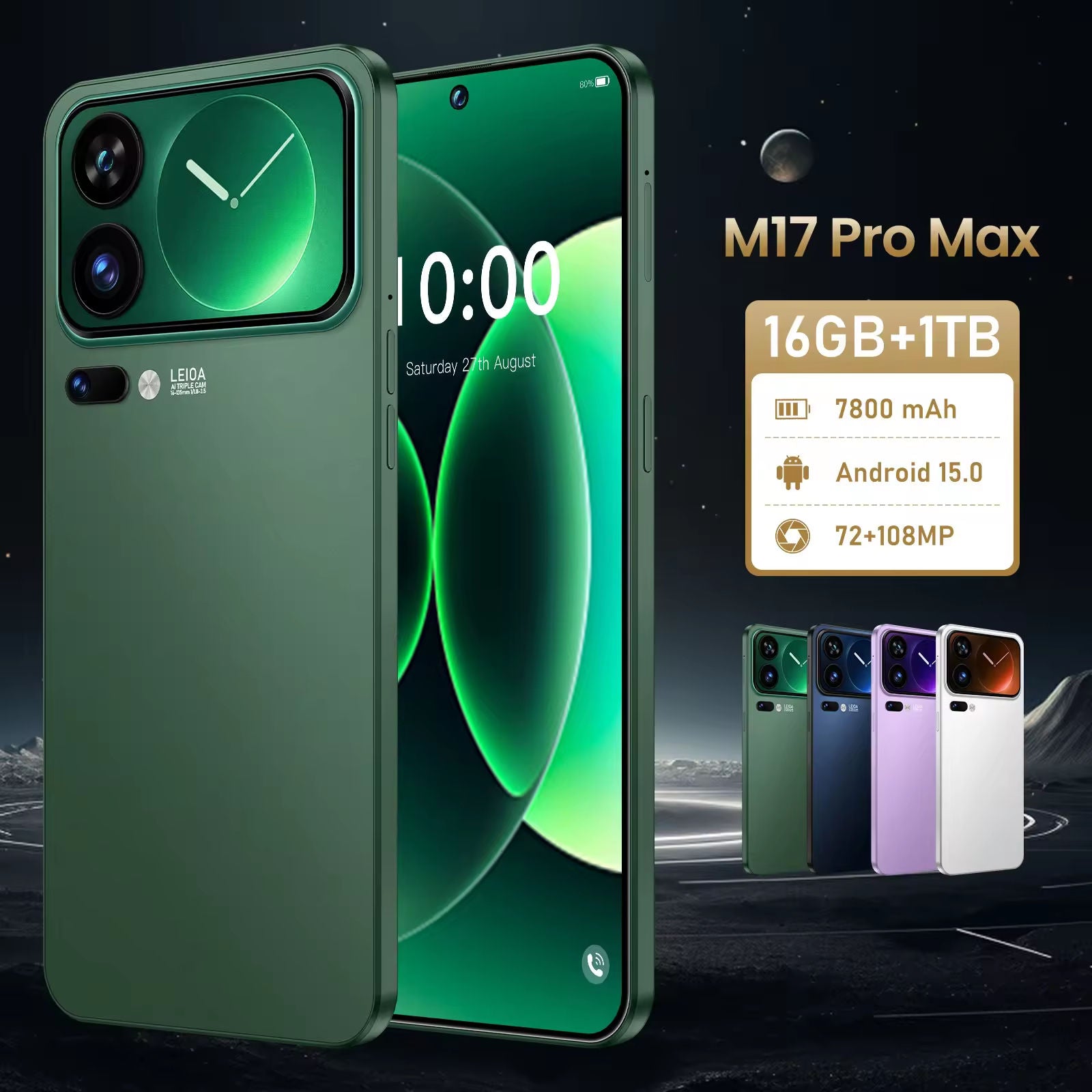 M17 Pro Max Android 15 16+1TB 108MP 3G 4G 5G Smartphone HDScreen Battery Long Life