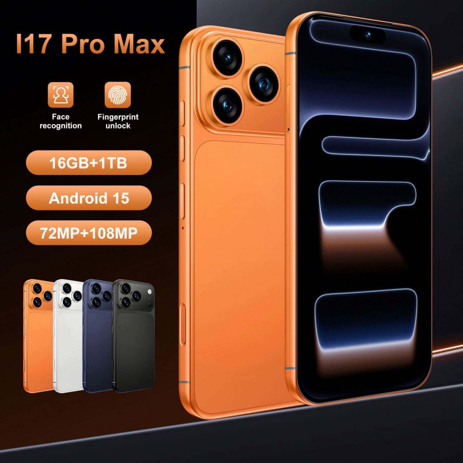 I 17 Pro Max 5G China Smartphone 108MP Triple Camera 16GB+1TB 8000mAh Fast Charge