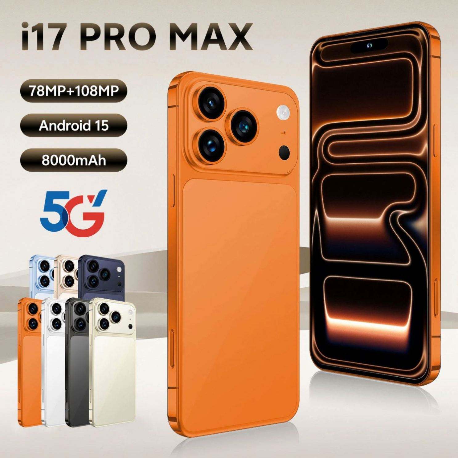 I 17 Pro Max 5G China Smartphone 108MP Triple Camera 16GB+1TB 8000mAh Fast Charge