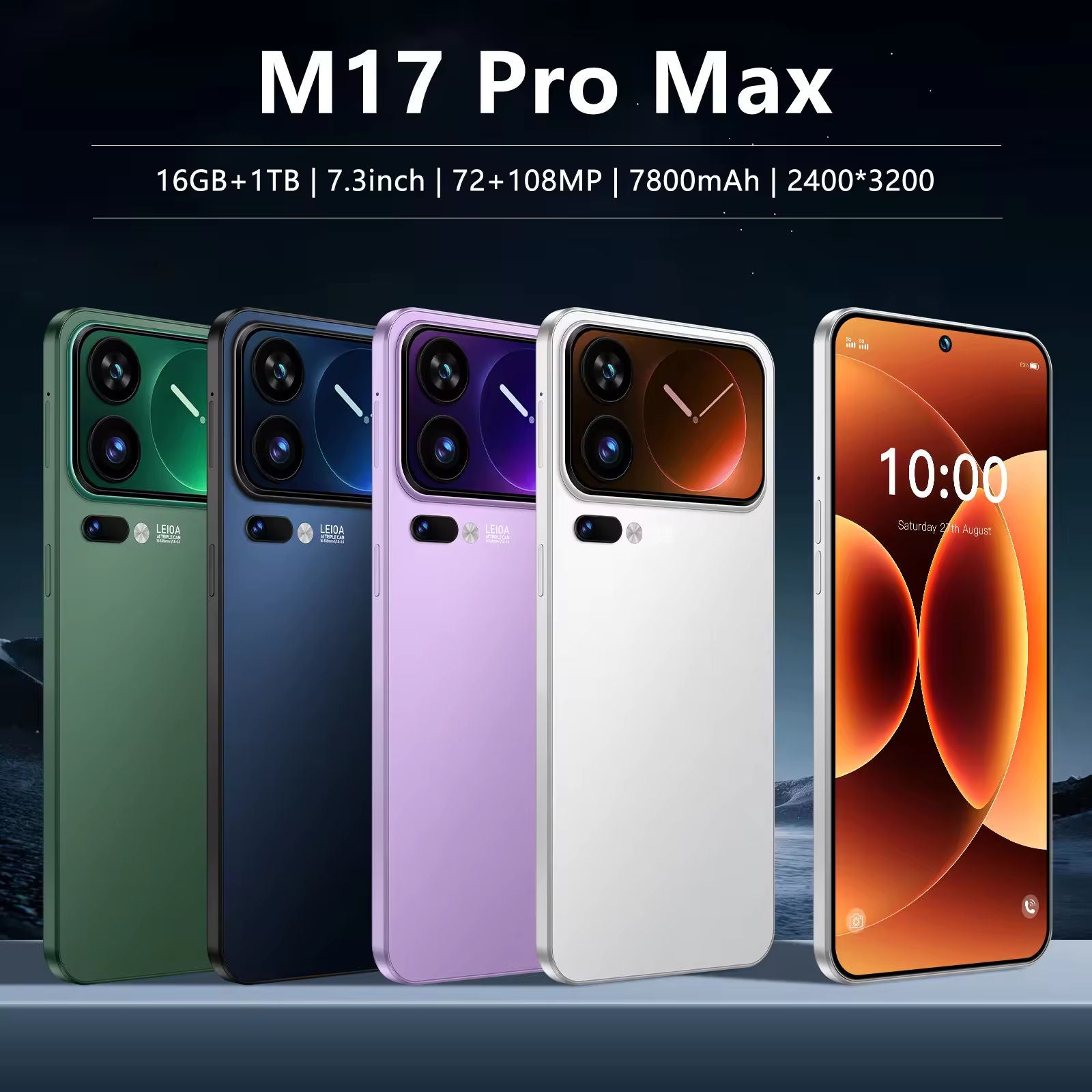 M17 Pro Max Android 15 16+1TB 108MP 3G 4G 5G Smartphone HDScreen Battery Long Life