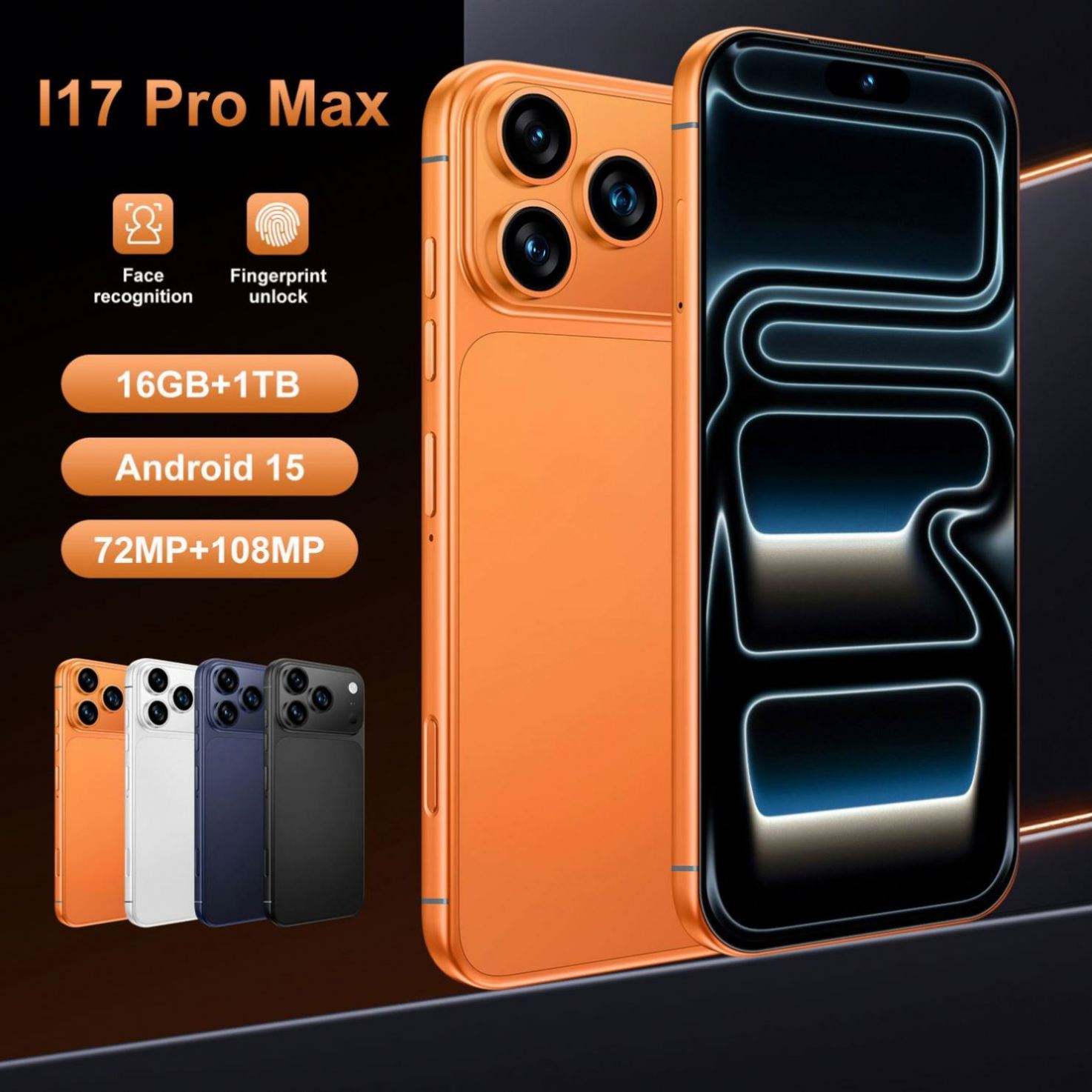 I 17 Pro Max 5G China Smartphone 108MP Triple Camera 16GB+1TB 8000mAh Fast Charge