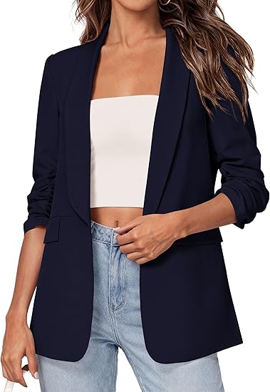 Women's 2026 Spring Blazers Business Casual Outfits Open Front Ruched 3/4 Sleeve Lightweight Work Suits Jacket