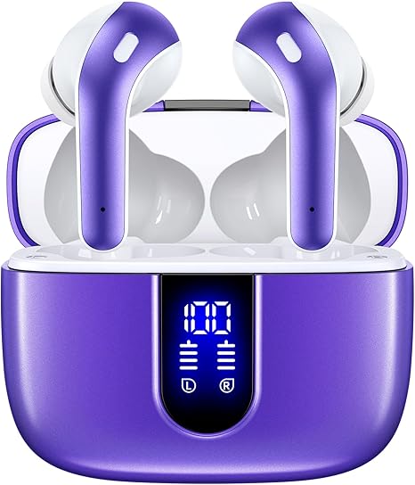 Bluetooth Headphones True Wireless Earbuds 60H Playback LED Power Display Earphones with Wireless Charging Case IPX5 Waterproof in-Ear Ear buds with Mic for TV Smart Phone Laptop Computer Sports