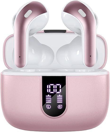 Bluetooth Headphones True Wireless Earbuds 60H Playback LED Power Display Earphones with Wireless Charging Case IPX5 Waterproof in-Ear Ear buds with Mic for TV Smart Phone Laptop Computer Sports