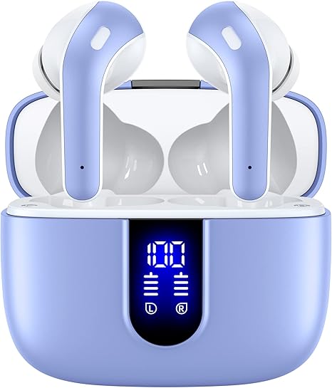 Bluetooth Headphones True Wireless Earbuds 60H Playback LED Power Display Earphones with Wireless Charging Case IPX5 Waterproof in-Ear Ear buds with Mic for TV Smart Phone Laptop Computer Sports